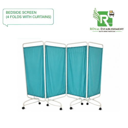 Bedside Screen 4 Folds With Curtains